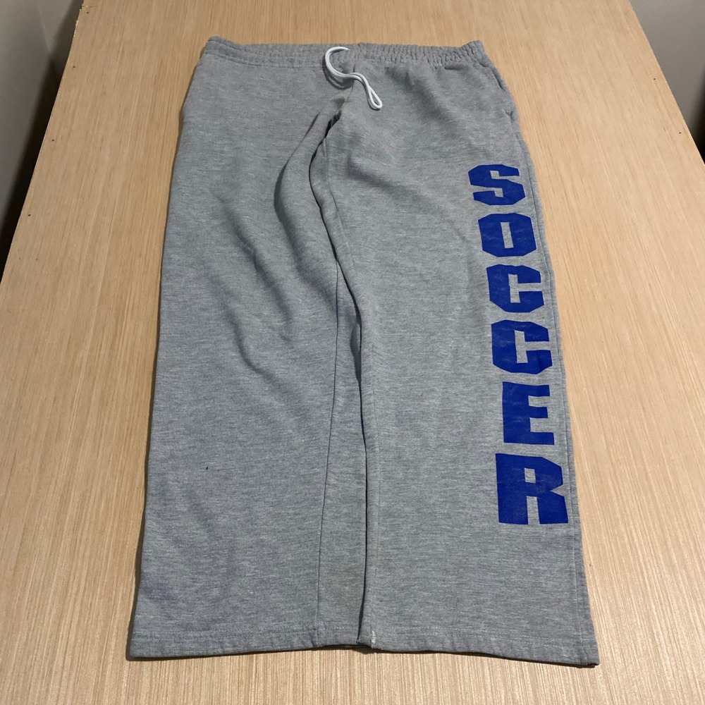 Gildan Ultra Blend Mens Soccer Graphic Sweatpants Gray Blue Medium Wide Leg
